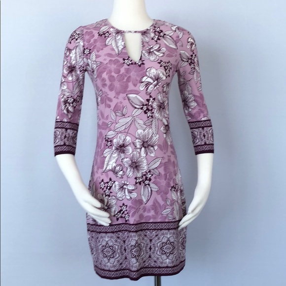 WHBM 3/4 Sleeve Floral Print Knit Shift Dress XXS - Picture 4 of 11